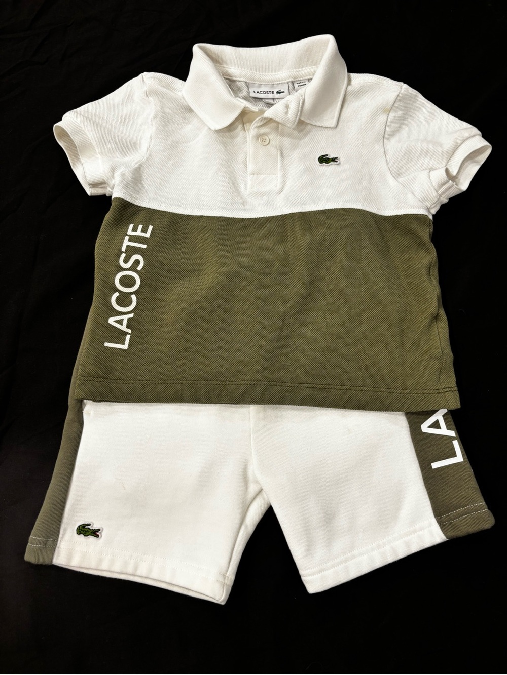 Lacoste Kids White & Olive Green Two-Tone Polo Top